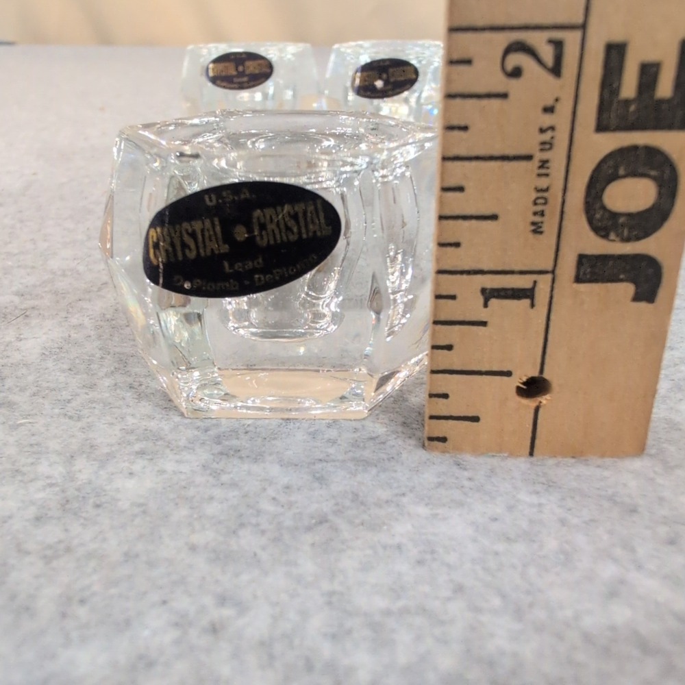 USA Crystal Hexagon Lead Glass Taper Candle Holders Set of 7 Clear Faceted - Picture 6 of 6